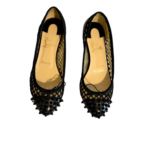 Christian Louboutin Spiked Patent Leather & Mesh Flats - Picture 4 of 11